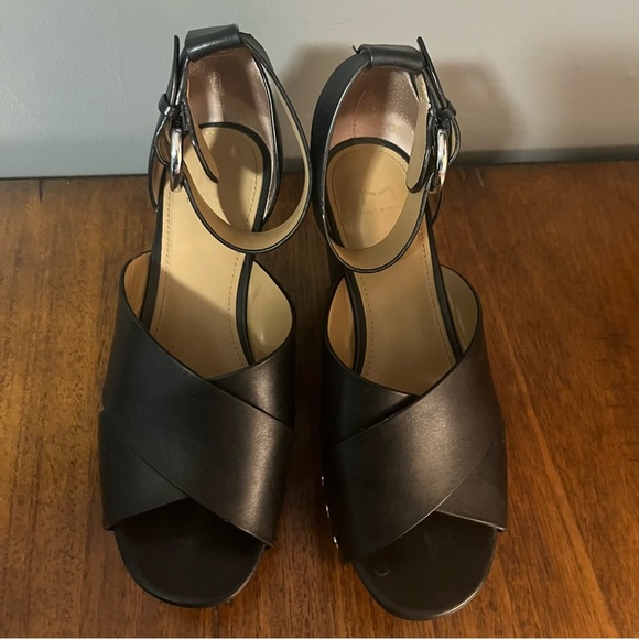Marc Fisher Chic Black Leather Wedge Sandals. Women’s size 6.5 - Picture 5 of 13
